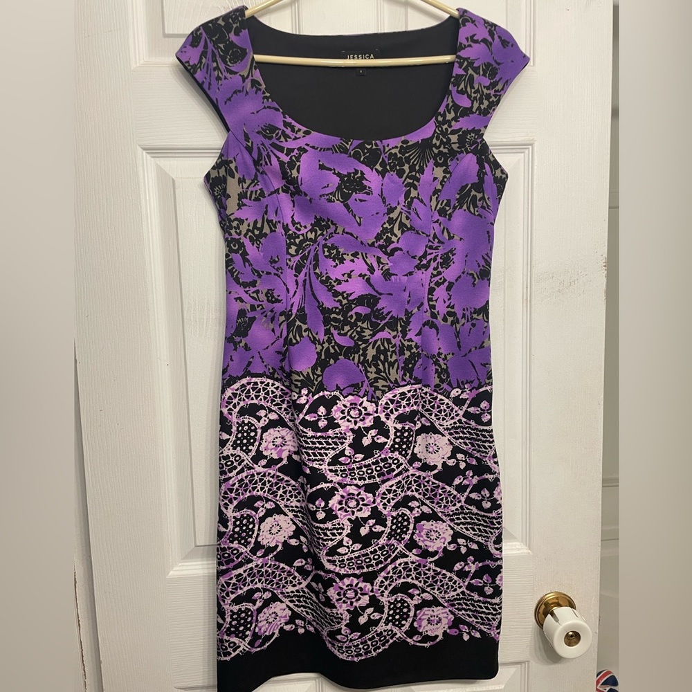 Purple and black paisley/ floral/ lace printed Dress